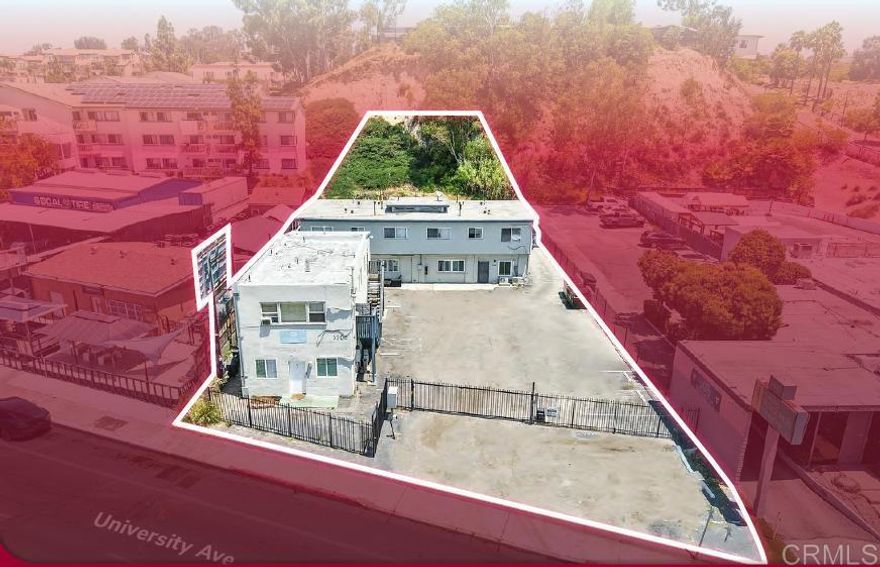 Aztec Canyon Apartments is a turnkey 10-unit multifamily asset located at 5502-06 University Avenue in the heart of San Diego’s Complete Communities zone. Situated on a generous 21,344 SF lot with 12+ parking spaces, this fully renovated 5,875 SF property features a strong unit mix—one 3BR, three 2BRs, and six 1BRs—all upgraded with new windows, sleek modern finishes, A/C, vinyl plank flooring, premium appliances, and updated kitchens and baths. Two units are designated affordable.  The site offers multiple income streams and future upside. An on-site billboard generates passive income, with its lease expiring in January 2025—creating potential for renegotiation or redevelopment. Zoned for mixed-use with 6.5 FAR, no height limits, and parking incentives under Complete Communities, the property is well-positioned for density bonus and infill expansion.  An assumable Chase loan at a 3.34% fixed rate through March 2027 adds financial appeal. Preliminary studies and conceptual plans for 20 additional 1BR units and new rear parking are available. Other perks include on-site laundry (2 washers / 2 dryers) and utility billbacks.  Whether you're seeking stabilized income, development opportunity, or both—Aztec Canyon checks all the boxes.