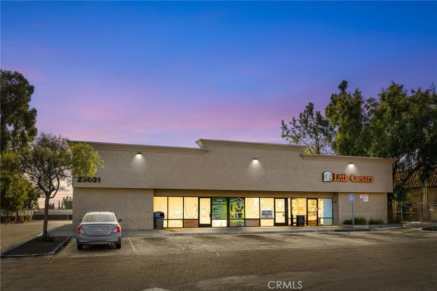 PRIME RETAIL INVESTMENT WITH STRONG INCOME AND UPSIDE.
Located along Sunnymead Boulevard with visibility from the 60 Freeway, this freestanding 3,612 SF retail building offers investors and owner-users a rare blend of income stability and value-add potential. Anchored by a long-term Little Caesars Pizza lease through January 2028, the property provides secure in-place income with additional upside from two move-in-ready suites totaling 2,312 SF (±1,156 SF each) now available to lease or occupy. The building features excellent street visibility, monument signage, and ten on-site parking spaces. Situated directly across from Moreno Valley Mall and surrounded by national retailers, this asset benefits from high traffic counts, dense population, and close proximity to major logistics and distribution centers.