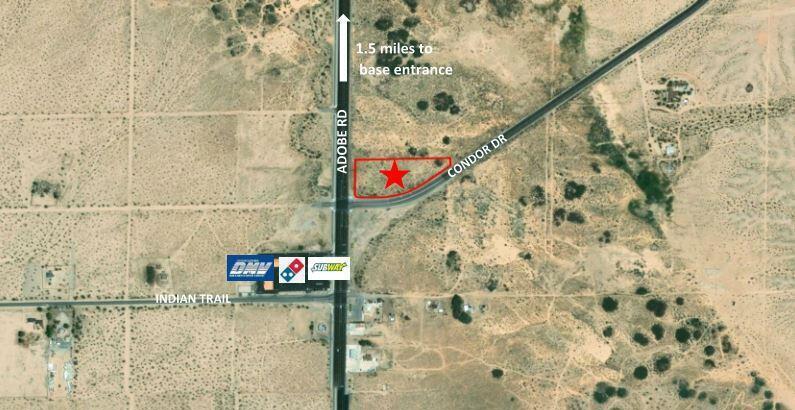 Commercial acreage on the last signalized intersection before the 29 Palms Marine Corps base. Well-traveled route, which leads to the largest (by land area) Marine base in the United States. APN 0621-272-02