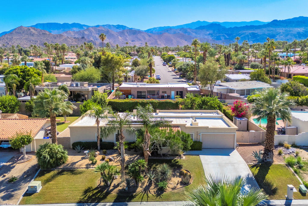 PRICED TO SELL in South Palm Desert! Located in a highly sought-after neighborhood just minutes from El Paseo with world class shopping, dining and hiking trails. No HOA and Washington Charter School District. Well maintained 3BR/3BA with open floor plan, remodeled kitchen and baths and large bedrooms. Walk-in pantry off the kitchen and full laundry room. Lovely covered patio that extends your living area outside includes an evaporative cooler and heaters for year round enjoyment. Pool/spa and mountain views complete this entertainers backyard. Owned solar makes this the best priced single family home in south Palm Desert!