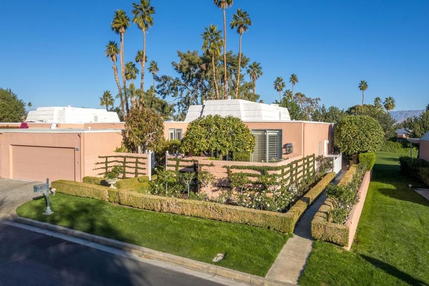 Welcome to Marrakesh Country Club, the '' Jewell of The Desert''. This extensively updated 3BA  3BR villa was designed by John Elgin Woolf, the patriarch of the Hollywood Regency Design and is currently owned by a prominent interior designer as evidenced by the many high quality upgrades.  It overlooks a quiet greenbelt area, steps away from one of 14 community pools with spas and  off street parking. The large private front European style courtyard  has a  fountain,  a sitting area with great views of Eisenhower Mountain and filled with Lush plantings including fruit trees  to enjoy. All the original  floor plans at Marrakesh have an attached atrium. This atrium has an outside shower that is accessible from the master bathroom.  The Pullman style main entry doors open to a luxuriously  appointed  large living room which features a traditional fireplace and ten foot ceilings throughout.  The interior features a formal dining room, three en-suits, one of which has been converted to a cozy den, a small office and lots of closet space.  The garage has an air cooling unit and soft water equipment. The photos tell the story.  The Marrakesh Club House recently  completed a major renovation designed by the renowned designer Tom Scheere. It has an up to date fitness center , a fully staffed golf pro shop , casual and fine dining with great golf course and mountain views,.  It is spectacular. This is your chance to to become a part of the acclaimed Marrakesh Country Club Lifestyle