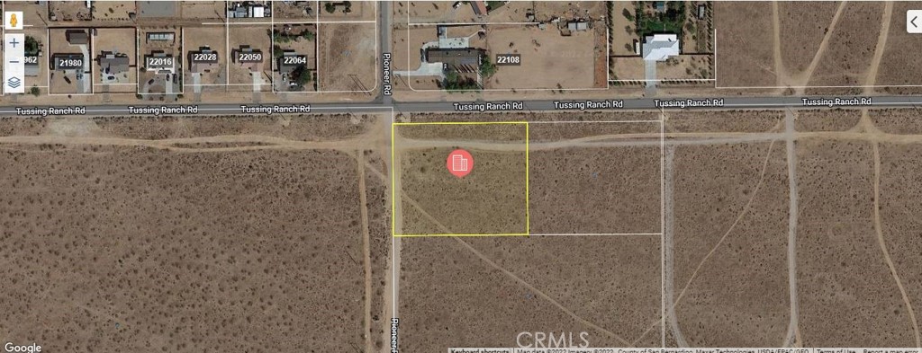 Beautiful Flat corner lot off paved Rd. Tussing Ranch Rd. Over 2 Acres (As per County Records). Power line runs by the front of the lot. Water Hydrant just across the street, buyer must verify with the Town of Apple Valley whether a water connection is available or if a water well will be required to build . Land is located across the street from 22108 Tussing Ranch Rd. Apple Valley, CA . Please note that the address in the listing description is not an address assigned by the City of Apple Valley, it is only provided as a reference. This land has very nice views of the Marianas foothills in Apple Valley, CA , Great location. not too far from Shopping and schools and public transportation. Perfect location to build your new home or setup a ranch. Buyer Must verify all information regarding the property including, but not limited to Zoning, Availability and Costs of Utility Connections, Property Boundaries, Lot square Footage, Permitted Uses, etc; Seller may carry back with $30,000. down payment. Balance payable in three years or sooner with no pre-payment penalty @ 9.0% interest. No Income / Credit Check, but lender's title insurance will be required.