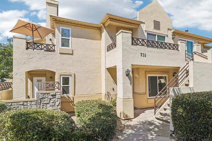 Stylish Ground-Floor Condo in the Sought-After Camelot Community  Welcome to 731 Brookstone Rd #103, a beautifully upgraded and move-in-ready home located in the desirable Camelot community of Eastlake. This inviting ground-floor residence offers a perfect blend of comfort, functionality, and style—all in one of Chula Vista’s most sought-after neighborhoods.  Step inside to a bright, open layout featuring a spacious living room with a charming fireplace, ideal for relaxing or entertaining. The kitchen is thoughtfully designed with pull-out cabinets, stainless steel appliances including a dishwasher and refrigerator, and direct access to the in-unit washer and dryer for everyday convenience.  The primary suite features a custom walk-in closet and an updated en-suite bathroom, while both bathrooms showcase modern finishes and fixtures. Enjoy year-round comfort with central air conditioning, abundant storage, and easy ground-level access—no stairs required.  Residents of Camelot enjoy exceptional amenities including multiple pools, a clubhouse, tennis and pickleball courts, a playground, and access to a private 14-acre lake and beach club for paddle boating, fishing, and relaxing by the water. HOA fees include water, trash, and common area maintenance.  Ideally located near Eastlake Village Walk and Eastlake Village Center, this home offers effortless access to shopping, dining, and top-rated Eastlake schools.