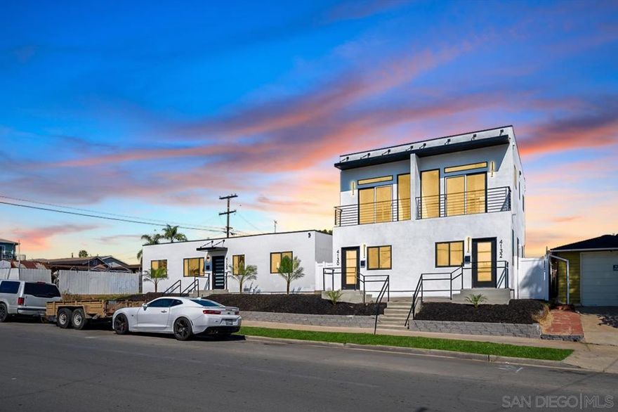 Discover a brand-new, fully permitted 3-unit property designed for both savvy investors and owner-occupants looking to maximize income potential while enjoying modern San Diego living. Appraised at $1.57M, this stunning multi-unit setup includes a 799-square-foot main home with 2 bedrooms and 1 bath, along with 2 spacious 815-square-foot ADUs, each offering 2 bedrooms and 2.5 baths and dual staircases in both making them a perfect set up for privacy among the occupants. Each unit is separately metered for SDG&E.  The property features high-end finishes, open-concept floor plans, in-unit laundry, and private outdoor spaces. Outside, you’ll find a brand-new paved alley providing convenient access to the 3 gated parking spaces for 4128 or even RV or Boat parking, complemented by newly planted magnolia trees and new fencing enhancing both privacy and curb appeal. Whether you choose to live in one unit and rent out the others or lease all three for strong, steady cash flow, this is a rare turnkey opportunity in a highly desirable San Diego neighborhood. With modern construction, excellent income potential, and thoughtful details throughout, this property is truly an income-generating gem. Three units are 4128 (2br/1ba/799sq.ft.), 4130 (2br/2.5ba/815sq.ft.) and 4132 (2br/2.5ba/815sq.ft.). Seller is willing to entertain a rate buy-down for the buyer. Only Appliances included in purchase are: range/oven, dishwasher, microwave. There is a laundry & refrigerator area in all three units.  Discover a brand-new, fully permitted 3-unit property designed for both savvy investors and owner-occupants looking to maximize income potential while enjoying modern San Diego living. Appraised at $1.57M, this stunning multi-unit setup includes a 799-square-foot main home with 2 bedrooms and 1 bath, along with 2 spacious 815-square-foot ADUs, each offering 2 bedrooms and 2.5 baths and dual staircases in both making them a perfect set up for privacy among the occupants. Each unit is separately metered for SDG&E.  The property features high-end finishes, open-concept floor plans, in-unit laundry, and private outdoor spaces. Outside, you’ll find a brand-new paved alley providing convenient access to the 3 gated parking spaces for 4128 or even RV or Boat parking, complemented by newly planted magnolia trees and new fencing enhancing both privacy and curb appeal. Whether you choose to live in one unit and rent out the others or lease all three for strong, steady cash flow, this is a rare turnkey opportunity in a highly desirable San Diego neighborhood. With modern construction, excellent income potential, and thoughtful details throughout, this property is truly an income-generating gem. Three units are 4128 (2br/1ba/799sq.ft.), 4130 (2br/2.5ba/815sq.ft.) and 4132 (2br/2.5ba/815sq.ft.). Seller is willing to entertain a rate buy-down for the buyer.
