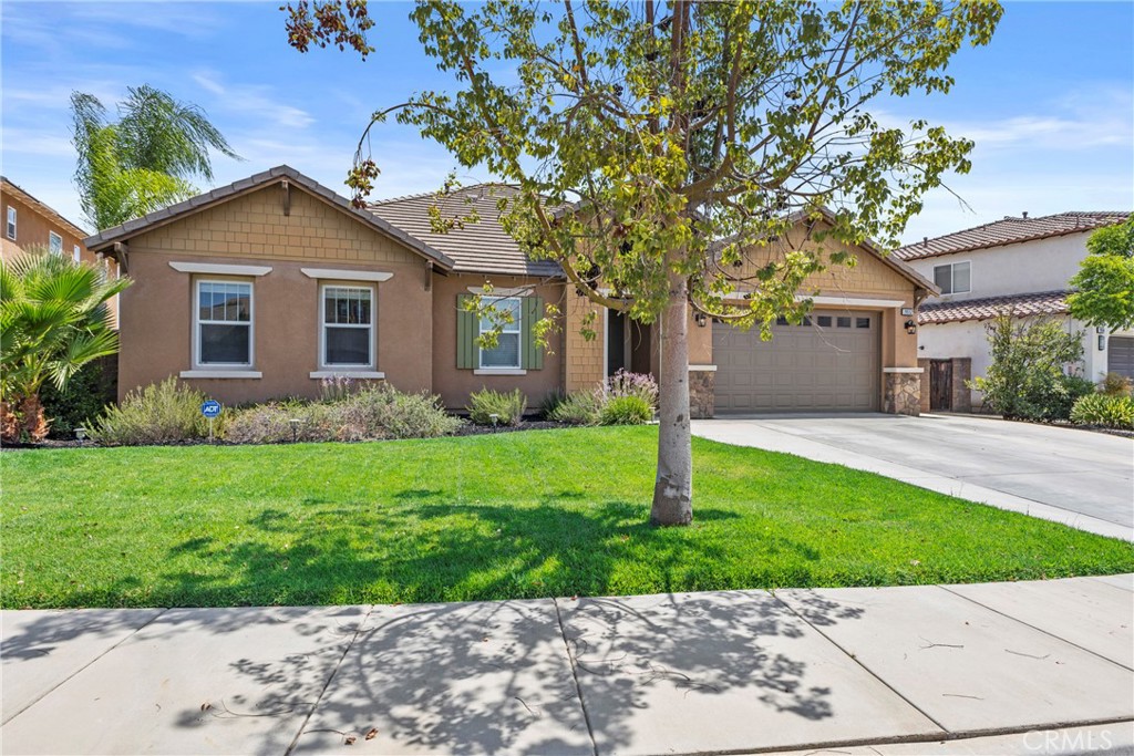 Stunning Single-Story Home in El Dorado Estates - Welcome to your dream home! This beautiful single-story residence is nestled in the highly sought-after El Dorado Estates in Menifee, offering a perfect blend of comfort and luxury. Key Features: Energy Efficient: Equipped with 18 solar panels for lower energy bills. Cozy Living Spaces: Enjoy the built-in gas fireplace and a custom-built TV cabinet in the spacious family room. Elegant Finishes: Custom blinds and elegant ceramic tile throughout create a stylish and inviting atmosphere. Gourmet Kitchen: The chef in you will love the stainless steel appliances, complemented by berber carpet in the dining and family rooms for added warmth. Room for Everyone: This home features three bedrooms and three bathrooms on the main floor, including a luxurious master suite with a Jacuzzi bathtub and a walk-in closet. Upper Retreat: A bonus bedroom and bathroom upstairs with a walk-in closet and mini loft, perfect for guests or family. Comfortable Environment: Enjoy recessed lighting, central air, and heat for year-round comfort. Convenient Amenities: Laundry room inside of home. Washer and dryer included! Stunning Design: The family room features a striking stacked stone accent wall, with similar accents throughout. Tall Ceilings: Experience spaciousness with 9-foot ceilings and a welcoming entryway. Office Delight: A dedicated office room near the entryway, ideal for work-from-home convenience. Step outside to a spectacular in-ground saltwater pool with an integrated Jacuzzi—your private oasis for relaxation and entertainment. The recently upgraded landscaping enhances curb appeal, making this home truly stand out. Located near two local parks in the Community. This home is perfect for families and nature lovers. Don’t miss out on this incredible opportunity! Schedule your showing today!