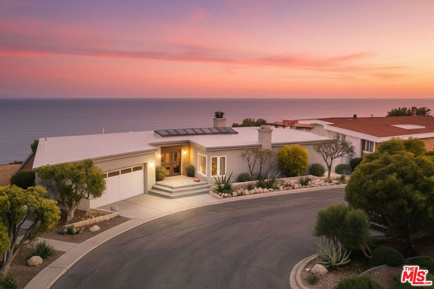 The largest home to ever come to market on Coastline Drive. Head-On Ocean Views from the front row in a prime cul-de-sac location near the border of Palisades and Malibu. Listen to the waves from the expansive ocean view living room with built-in-bar, fireplace & series of glass doors ideal for indoor/outdoor entertaining. You guessed it, the kitchen is flooded with natural light and gorgeous ocean views. Take in the sunrise over the ocean from the primary bedroom with wood planked pitched roof, large walk-in closet and en-suite bathroom. In addition to the living room/great room, there is a large media room/flex space which could become the 4th bedroom. The scale of the home is exceedingly rare in this location. The single-story property was constructed in 1990, much more recently than neighboring properties on the street which were built in the 60s. The backyard patio is expansive and provides plenty of space for multiple sitting areas and outdoor dining. Easy access to Palisades and Malibu shopping and restaurants  and close to the renowned Getty Villa. Oversized two car garage. Whether you want to watch the ocean waves breaking on the shore or take in the dazzling nighttime lights of the City, this is the spot for you.
