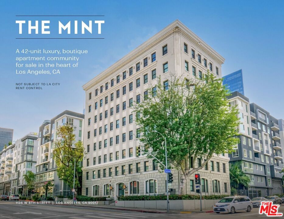 Rare opportunity to acquire The Mint, a 42-unit luxury-boutique apartment community, not subject to Los Angeles city rent control, located in the highly desirable City West neighborhood of DTLA. The Property underwent an expansive renovation in 2016, costing over $12 million. The renovation includes expansive system upgrades such as electrical, plumbing, roof, elevator, and new windows along with extensive foundation, seismic retrofit work, and structural upgrades. The Property is equipped with numerous amenities including a fitness center, a rooftop terrace with sweeping city views and a grill, a business center, a game room, lounges, key-fob controlled access, and more. The Property features a strong unit mix of spacious and beautifully designed units including (8) studios, (16) 1+1, (7) 2+1 and (11) 2+2 units. interiors include 9' to 10' ceilings heights, open floor plans, in-unit washer and dryers, in-unit security systems, central air conditioning, and more. All units include luxury finishes, stainless steel appliances, beautifully designed kitchens and bathrooms, stone countertops and tile backsplashes, and exposed concrete walls and polished concrete floors. Additionally, the Property has potential to qualify for tax abatements under the Mills Act, which will reduce the overall annual tax burden. The Property boasts a 95 out of 100 Walk Score "A Walker's Paradise" and a 99 out of 100 Transit Score "A Rider's Paradise." Tenants are in an amenity rich location and are conveniently within walking distance to an array of critically acclaimed restaurants, trendy bars and nightlife, shops, and entertainment venues. Also, the Property is centrally located 5 blocks from the Downtown Financial District, one of Los Angeles' most dominant employment hubs, and tenants. The Mint represents a rare opportunity for an investor to acquire a turnkey, fully renovated boutique apartment community in one of the strongest and most vibrant markets in Los Angeles.