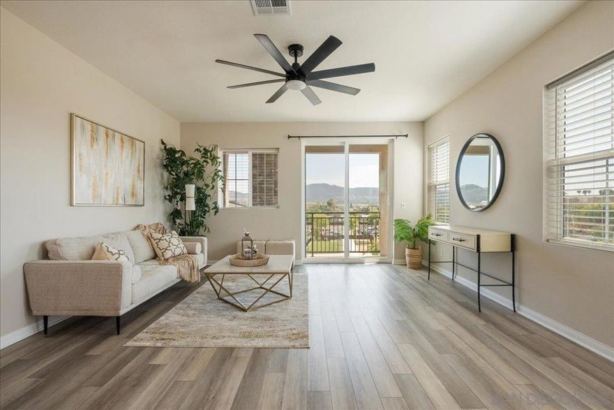 Seize the opportunity to own this brand new corner unit townhouse in San Marcos! Featuring 3 bedrooms, 2.5 bathrooms, granite countertops, central A/C, pre-wired ceiling fans in each bedroom, and a 2-car garage, this home offers spectacular panoramic views and owned solar for additional savings. Conveniently located near freeway and light rail access, schools, and shopping.