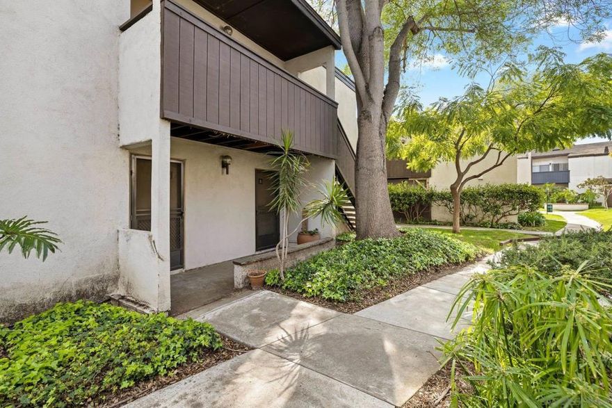 This beautifully situated condo offers a great central location in a quiet, gated community. The desirable first-floor unit features a private patio, a bright and inviting space, and a separate wardrobe closet room for added convenience. Secure, covered parking provides peace of mind, while ample storage ensures everything has its place. This unit is a blank canvas ready for you to make your own, and is priced to sell! Enjoy resort-style amenities, including a sparkling pool, relaxing spa, BBQ area, and a convenient laundry facility. Exterior will be freshly painted once HOA completes balcony work. Just minutes from all that San Diego has to offer, this is a perfect place to call home.