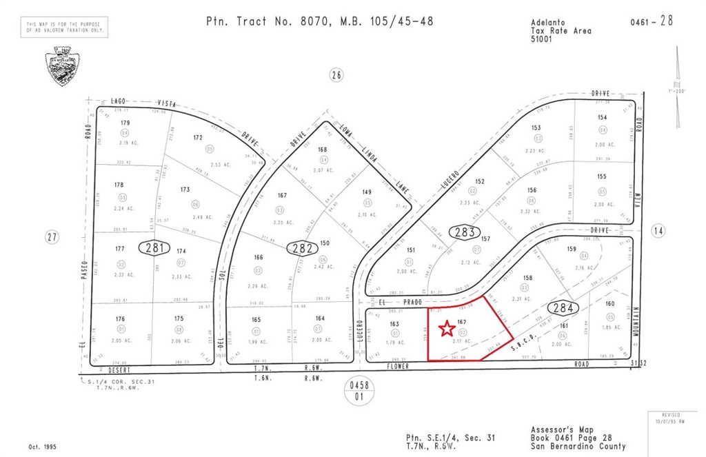 2 ACRE+ IN EL MIRAGE AREA- If you are an off roader or would like to be around the El Mirage raceway, then this is the spot for you. This lot is in the vicinity of the El Mirage Off Highway Recreational Area & home to the Southern California Timing Association. Bring your toys and set up on your own property. Per the title records, the front of the property is off of El Prado Dr. and the rear is off of Desert Flower Rd. There doesn't appear to be any utilities anywhere nearby.