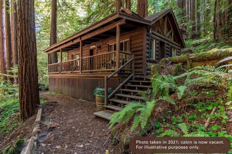 This cabin embodies craftsmanship, serenity, and privacy among towering redwoods. Built in 2014 by Lyndon K. Meader, most woodwork was handcraftedsome cut on-site, others crafted in Meaders Gilroy shop. The goal was to create a generational family spot, where family could gather and enjoy each other's company in a one-of-a-kind setting. The vaulted ceilings, exposed beams, and clerestory windows allow natural light and frame tranquil forest views. Bedrooms overlook picturesque scenes and Bodfish Creek below. Utilities include generator power, water-pressure pump, spring-fed holding tank with auto-fill/shut-off, new toilet, and Avalon Tree of Life propane heater (Built Oct 2007). A shed houses the generator. Log construction ensures long-term comfort. There is a picnic area and plenty of areas to explore along the creek to view majestic Redwoods, and more at Magic Springs, Gilroy.  The seller is only able to accept cash at this time.  DISCLAIMER: First 17 photos were taken in 2021; cabin is now vacant. Buyers should verify all measurements.
