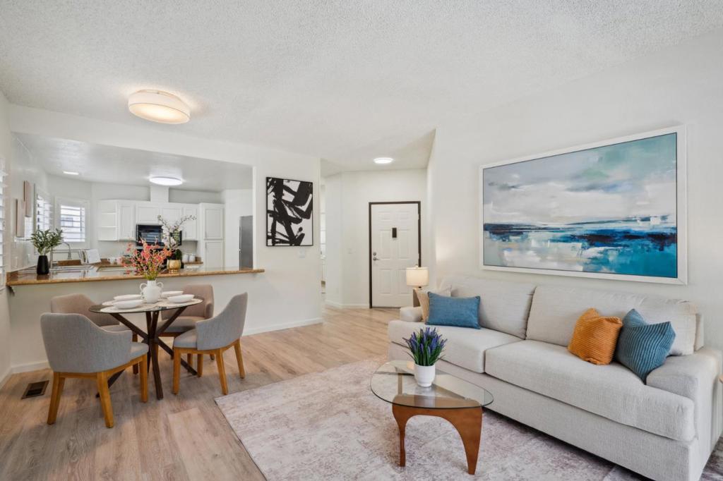 ** LENDER CREDITS AND 100% FINANCING AVAILABLE ** Updated 2 bed, 2 bath corner-unit condo with convenient elevator access in the heart of Silicon Valley! Minutes from Nvidia, Apple, Google, and Levis Stadium, this unbeatable Santa Clara location offers easy access to work, dining, entertainment, and major freeways. Inside, you'll find a light-filled open layout featuring brand new laminate flooring, fresh paint, central A/C, in-unit laundry, and a modern kitchen with oversized granite countertops and ample cabinetry. The spacious primary suite includes a walk-in closet and private bath.Step out to your private sunny patio. With no shared walls between the bedrooms, the layout offers great privacy for roommates, guests, or a home office setup.Enjoy resort-style living with amenities like a sparkling pool, fitness center, clubhouse, secured entry, and two underground parking spaces plus ample guest parking throughout the complex.The $811/month HOA covers water, garbage, heating, exterior maintenance, elevator (steps away from the unit!), and all amenities. Perfect for first-time buyers, professionals, or anyone seeking comfort and convenience in the center of tech innovation.This is Silicon Valley living move-in ready and waiting for you!