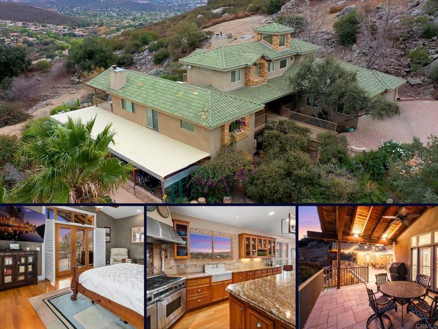 The seller will entertain offers between $1,699,000 and $1,949,000. Discover unparalleled serenity and stunning views on this nearly 9-acre equestrian estate, perfectly situated adjacent to county land and the sprawling 650-acre Simon County Preserve. This estate is enhanced by a fully owned 45-panel solar system, producing vineyards with Merlot, Zinfandel, Sangiovese, Cabernet Sauvignon, and Cabernet Franc grapes, along with 20 olive trees and a variety of fruit trees including peach, apricot, apple, and lemon.With direct access to miles of scenic trails for horseback riding and hiking, this property offers a unique lifestyle that seamlessly blends outdoor adventure with refined living.  This custom-designed home is a true entertainer's dream. It boasts a gourmet kitchen with an expansive granite island, a professional-grade 6-burner Dacor range, a warming drawer, and a double-drawer dishwasher—all complemented by breathtaking views. The home’s sweeping patios, indoor/outdoor bar, and multiple entertaining spaces create the ideal setting for gatherings or peaceful relaxation.  While offering the tranquility of rural living, this property is conveniently located just five minutes from downtown Ramona, 25 minutes from Poway, and approximately 45 minutes from San Diego’s world-class beaches. Surround yourself with the charm of a vibrant community known for boutique wineries, local restaurants, unique shops, vineyards, and orchards. A short drive away, you’ll find Julian, famed for its delightful apple pies.  Embrace a lifestyle of luxury, sustainability, and natural beauty. Your personal paradise awaits!