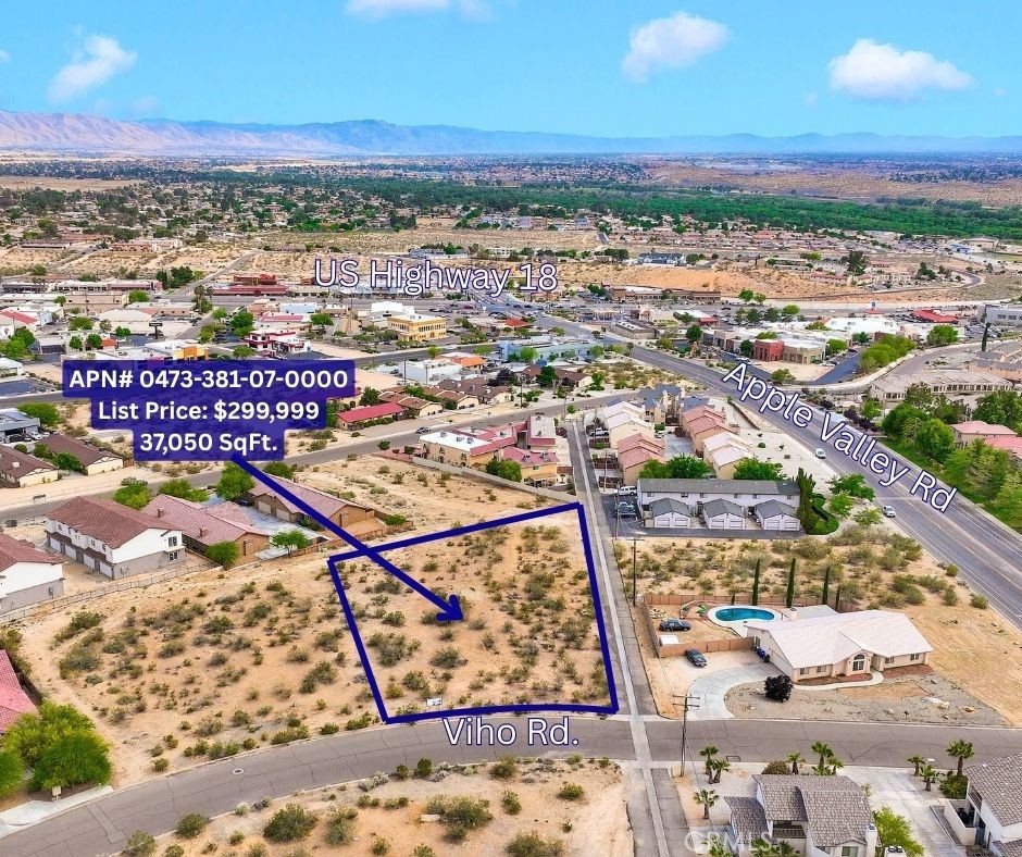 Incredible Development Opportunity! This prime ±37,050 SqFt lot in the highly sought-after North Knolls area of Apple Valley is ready for construction—with approved plans in place for a 10-unit apartment building! Zoned Multi-Family, this shovel-ready site sits just above Saint Mary’s Hospital and offers stunning panoramic views of the valley, surrounding mountains, and city lights. located just minutes from I-15, with convenient access to the future Victor Valley station of the high-speed rail connecting Los Angeles and Las Vegas. Nearby amenities include major shopping centers, the mall, restaurants, Victor Valley College, Hesperia Lake, and Silverwood Lake.