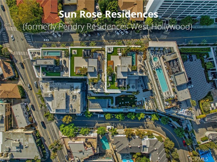 Welcome to Sun Rose Residences, formerly Pendry Residences West Hollywood by Montage Hotels & Resorts—a landmark of effortless sophistication and understated elegance for luxury living in Los Angeles. This move-in-ready, 2712 sqft, 2 bedroom residence is located next to the Sun Rose Hotel in the heart of the legendary Sunset Strip - one of Los Angeles’ most iconic enclaves. A truly coveted address, where residences have achieved record-breaking price per square foot sales in the history of LA real estate condos, setting the benchmark. Experience a white-glove, boutique-hotel lifestyle: an attentive concierge team, 24-hour security, valet parking, semi-private elevator access, onsite manager, and access to hotel facilities. Tucked discreetly off Sunset yet steps from its vibrant pulse, this private enclave truly feels like a home—grounded, inviting, and restorative—an expansive great room anchored by an impressive oversized 14' Calacatta Borghini kitchen island. Expansive sliding doors create a seamless connection between indoors and out—inviting natural light to pour in and framing lush greenery—while insulating the home from city noise. The result is a true urban oasis, a harmonious blend of openness and intimacy: private, cocooning, yet feels grounded and alive. Designed by renowned Martin Brudnizki, the chef’s kitchen features custom white oak stained cabinetry, Waterworks fixtures, Sub-Zero and Wolf appliances, a wine refrigerator, and bespoke finishes. Expansive interiors feature wide-plank white oak floors, a luxurious primary suite with a stunning, hand selected Italian Arabescato marble tile spa-inspired ensuite, and a Poliform walk-in closet. A second bedroom serves perfectly as a bedroom, home office, creative studio or guest suite. Generous hallways flow seamlessly into tranquil living spaces. Indulge in world-class amenities, including a residents’ clubhouse lounge, rooftop pool and hot tub with lounging cabanas and panoramic city views, a state-of-the-art fitness center, even wine storage rooms for collectors. Enjoy Wolfgang Puck in-residence dining for nights when you’d rather stay in. Whether you’re part of the music or creative scene, or simply drawn to its infectious energy, living on the former House of Blues site is both vibrant and inspiring. This is more than a residence—it’s an elevated way of life. Join the other 39 discerning owners and make this bespoke masterpiece by the acclaimed EYRC Architects yours.