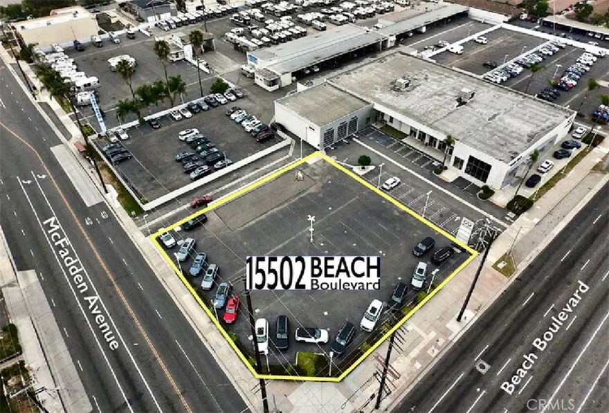 This highly desirable 1/2 acre empty corner lot with just over 22k sq ft of land sits on a very busy intersection of BEACH BLVD and McFADDEN, just one block North of the 405 freeway. Don’t let this once in a lifetime opportunity pass you by as it will be sold very quickly. This property has been held by the same family for more than 40 years. All clean up has been done to the property and has passed all EPA standards dated 2018. 



If you have a small car lot or simply want to place a building here for some other business this high traffic intersection is one of a kind. Just barely outside of the Huntington Beach city limits and one block away from the very busy 405 freeway on and off ramps of Beach Blvd. The exposure is unmatched. There is NO building on this lot at this time, there was a manufactured office on there once upon a time and it had utilities at that time. It’s a paved empty parcel. 



Please see photos for an arial picture and ground level pictures along with the plot maps of this wonderful corner lot.