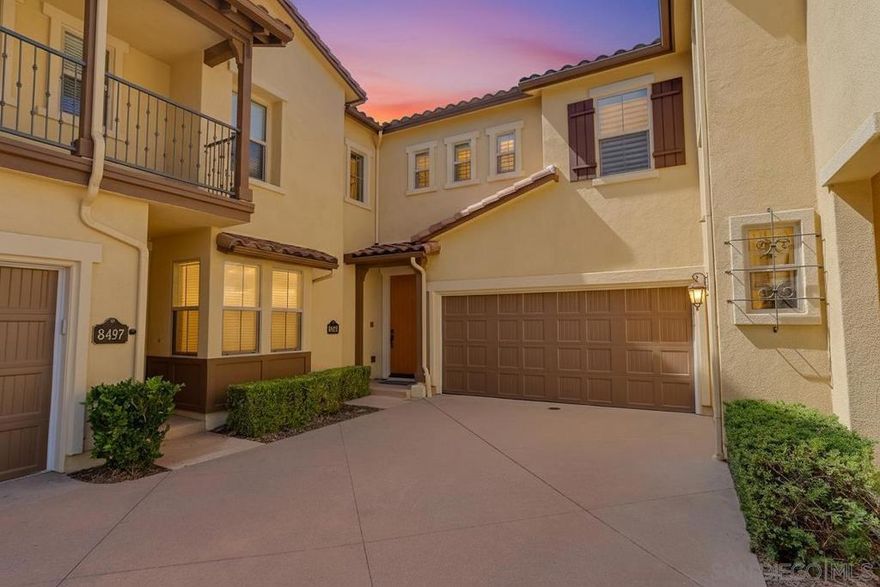 Welcome to a stunning townhome in the heart of Del Sur that lives like a single-family residence. This spacious 4-bedroom, 3-bath home offers an open and inviting floor plan spanning over 2,300 square feet, with refined finishes throughout. Enjoy the light-filled living spaces accented by plantation shutters, crown molding, and a cozy fireplace. The gourmet kitchen features rich cabinetry, granite countertops, and a large island perfect for entertaining. Upstairs, the generous primary suite offers a serene retreat with a spa-inspired bath and walk-in closet, while the additional bedrooms and loft provide flexible space for guests or a home office. Step outside to a private patio with custom pavers and low-maintenance turf — ideal for dining al fresco or relaxing under the San Diego sun. An attached two-car garage provides convenience and ample storage. Situated in the award-winning Del Sur community, residents enjoy access to 14 neighborhood parks, 11 solar-heated pools, scenic hiking and biking trails, and top-rated Poway Unified schools. Centrally located near Del Sur Town Center, shopping, dining, and freeways, this home perfectly blends comfort, community, and convenience.
