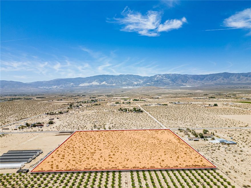 Unlock the potential of this rare 10-acre vacant parcel, APN: 0450-025-31-0000, San Bernardino County, located just off paved Rabbit Springs Road, perfectly positioned on the east side before entering the Town of Apple Valley. This flat, developable land is adjacent to an active crop farm, offering a golden opportunity for agriculture, homesteading, or long-term investment in one of Southern California’s most historically significant farming regions.



Lucerne Valley is widely recognized for its rich agricultural heritage, especially its thriving alfalfa industry - the crop so central to the area it shares its name. Alfalfa grown here is used for grazing, hay, silage, green manure, and cover cropping. In addition to alfalfa, the valley also supports a variety of other crops including apple orchards, vegetable gardens, cabbage, cannabis, cantaloupes, and eggplants. With optimal growing conditions, this property is well-suited for both experienced farmers and those looking to start a new agricultural venture.



The land itself offers ample sun exposure, open skies, and flat topography, making it ideal for expanding or launching a commercial farming operation. Its proximity to paved Rabbit Springs Road ensures convenient year-round access, while its location near the Town of Apple Valley provides nearby amenities without sacrificing the peace and privacy of rural living.



Zoned Lucerne Valley Rural Living (LV/RL) which allows multiple uses, this parcel offers flexibility for those looking to cultivate crops, raise livestock, build a homestead, or simply invest in the future of high desert agriculture. Whether you envision a bustling farm or a serene ranch, this land is a blank canvas ready to bring your vision to life.



Don’t miss this unique chance to own a significant piece of California’s agricultural heartland. Contact us today for more details or to schedule a private tour of the property.