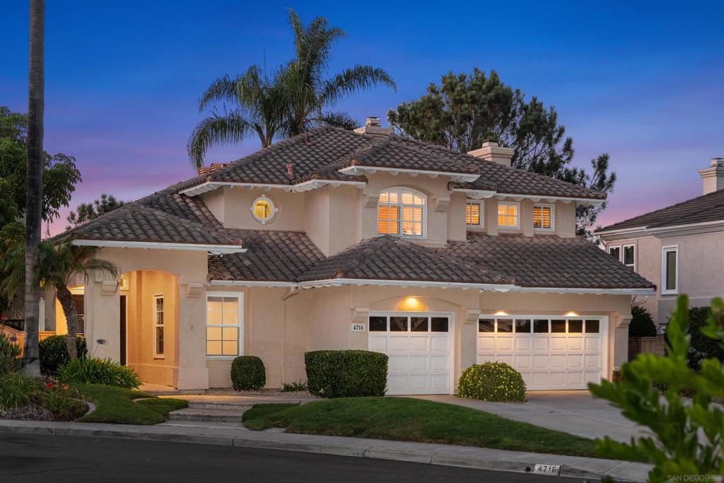 As you enter the home through the grand foyer with cathedral ceilings the eyes are immediately drawn to the unobstructed canyon view. The main living area features a combination of travertine stone and dark wood floors, a dramatic custom wrought iron staircase, and a spacious formal dining room with French doors opening up to a backyard paradise. The cozy family room with fireplace and wet bar opens up to a gourmet chefs kitchen and nook. The kitchen is complete with oversized sink, granite counter tops, stainless steel appliances, newly refinished cabinets, an extended pantry and large picture window over looking the backyard with canyon views. The luxurious master suite with vaulted ceilings offers unobstructed view of the backyard and canyon, dual sided fireplace shared with the upgraded master bathroom with a large walk in shower, soaking tub and built in walk in closet . This highly upgraded home also includes Millgard windows, whole house fan, New designer paint, plantation shutters, upgraded storage/ expanded kitchen pantry and much more. The home is walking distance to Torrey Pines High School, Just minutes from parks, shopping, and dining.