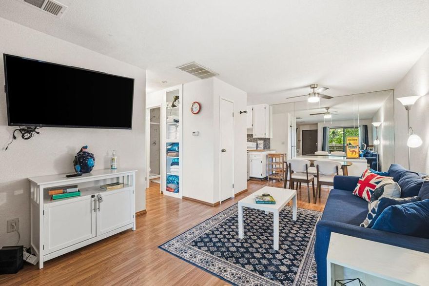 Affordable Palm Springs living at its finest! This charming 1-bedroom, 1-bathroom condo sits on fee land (you own the land!) and is offered turnkey furnished, making it truly move-in ready. Enjoy updated laminate flooring throughout, fresh paint, a stylish kitchen, and a beautifully upgraded bathroom--everything you need for immediate comfort and enjoyment.Whether you're looking for an affordable primary residence, a seasonal retreat, or a low-maintenance investment, this home delivers excellent value just 10 minutes from vibrant Downtown Palm Springs.The well-kept community offers resort-style amenities including six sparkling pools, eight spas, tennis courts, and thoughtfully maintained common areas that create a relaxed, desert-resort feel with open green spaces and mountain backdrops. Additional conveniences include gated entry, on-site laundry facilities, and ample covered carport parking for you and your guests.With HOA dues of $515/month covering water, trash, sewer, exterior maintenance, and landscaping, this is easy, carefree desert living at an unbeatable price.Come experience the Palm Springs lifestyle--affordable, stylish, and ready to enjoy!