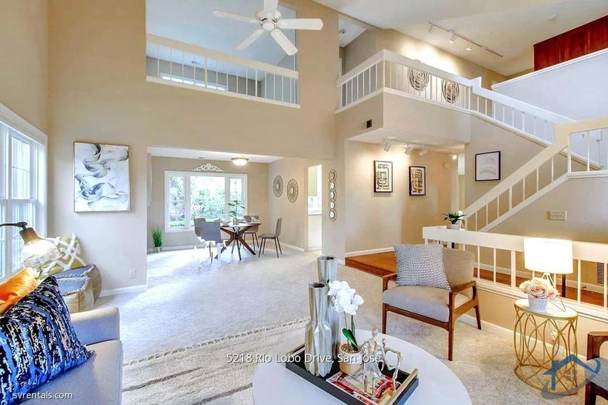 Best of the best! Large home with loft/5th bedroom/office/studio!  Formal entry with natural wood flooring. Spacious floor plan, abundant natural lighting, elegant and comfortable. Beautiful kitchen with stainless-steel appliances, induction cooktop*, Corian countertop, island, and plenty of storage.  Numerous upgrades with attention to detail. Solar panel for lower-cost energy and air-conditioned for year-round comfort. Nest thermostat and smoke detectors.  Beautiful backyard filled with greenery, featuring a wood deck and separate patio for relaxing and entertaining. Three-car garage (3rd-bay door is manual open).  Close to Hayes Mansion/Parks/Tennis. Convenient to stores, restaurants, groceries, and all commute routes.  Owner pays garbage and gardener. Tenant pays PG&E and $75/month for solar (tenant gets to keeps any solar energy generation credits!).  *Induction cooktop is more energy-efficient than gas or electric. Requires iron, stainless-steel or magnetic-bottom cookware.