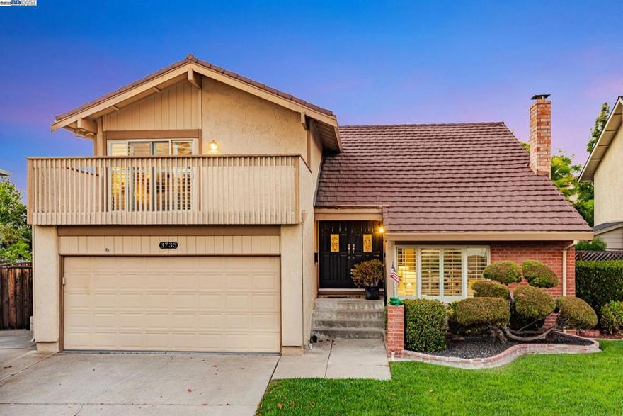 Beautifully updated Pleasanton Meadows home on a very large premium lot on a tree-lined court location. This well-kept home offers 4 spacious bedrooms and 2.5 bathrooms. The double door entryway leads to a formal living room with vaulted ceilings and fireplace, open to the formal dining room. The separate family room features vaulted ceilings. The custom kitchen boasts, granite slab counters with custom edging and full backsplash, stainless-steel matching KitchenAid appliances, recessed lighting and custom molding and a sliding glass door to the park-like backyard. The large master bedroom suite has vaulted ceilings, walk-in closet and a large double sliding glass door opening to a large balcony.  Other fine features include high-end engineered wood flooring in the kitchen and family room, quality carpeting throughout the bedrooms, staircase, living room and formal dining room, custom dual paned vinyl windows and sliding glass doors, plantation shutters, updated bathrooms, updated central AC system, inside laundry room and a steel roof. Beautifully landscaped backyard oasis. $435 HOA fees annually include pool, tennis courts, clubhouse, and greenbelt. Desirable neighborhood with easy access to top-rated schools, parks, swim club, shopping, and vibrant downtown Pleasanton.