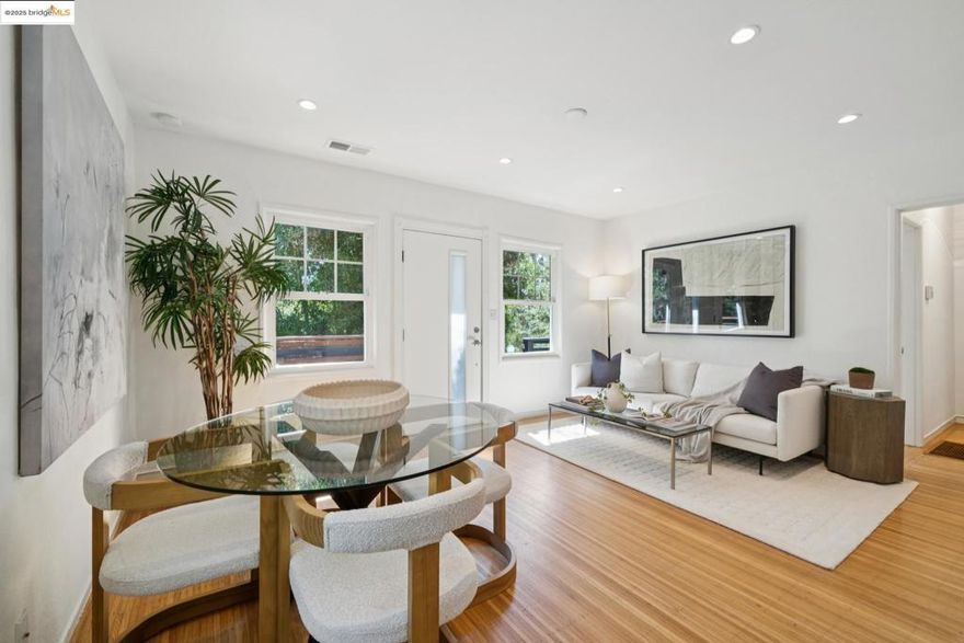 Situated in the heart of the highly sought-after Montclair/Oakland Hills, this sun-drenched home blends original charm with thoughtful updates. Enjoy classic matchstick oak floors, dual-pane windows with a modern kitchen and bathrooms. Upstairs, you'll find two bright bedrooms and a full bath with an open living/dining/kitchen layout. Downstairs, the fully appointed studio offers incredible flexibility—complete with its own kitchen, bathroom, living area, and a separate entrance—perfect for guests, extended family or a home office. The expansive outdoor space invites you to take in lovely serene views from multiple vantage points. Seamless indoor-outdoor living is made easy with a spacious back deck, relaxing hot tub, and terraced yard on a generous lot. A one car garage offers off street parking and additional storage. Located just one block from transportation to San Francisco and moments from Montclair Village, you'll have easy access to the Sunday farmers’ market, the 1930 storybook library, chic shops, grocery stores, parks, schools, tennis courts, and a variety of exciting culinary options. An urban escape where timeless design and modern comfort come together in perfect harmony.