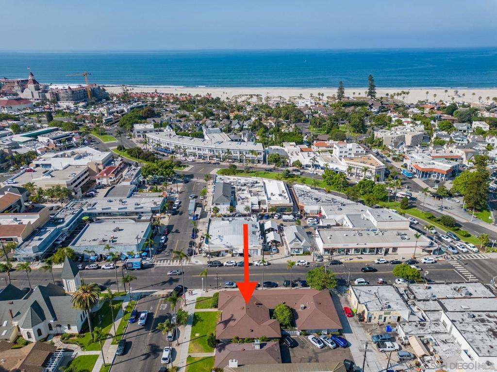 Developers.....Rare prime Coronado investment/development opportunity in the heart of the Village. No need for a bicycle. Close to everything: Schools, Beaches, Tennis, Golf, Marina, Shopping, Restaurants & famous Hotel del Coronado. Currently 5860 sq ft commercial space includes 2 buildings with 3 leased medical & commercial offices on a rare 13,939 sq ft lot with 12 parking spaces. R-3(P) property currently "grandfathered" for commercial use, but "Highest and Best Use" projected for Multi-Unit Condominium Development (approx 8).