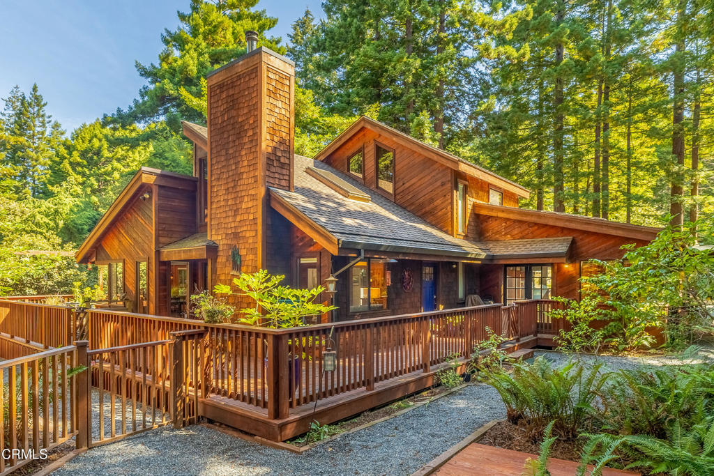 Nestled in the heart of Mendocino County, this enchanting 4-bedroom, 3-bathroom home combines woodland charm with modern comforts and two primary suites. Surrounded by towering redwoods. The beautifully remodeled kitchen features custom-crafted cabinets, a suite of new Viking stainless steel appliances, and custom lighting that enhances the space. A unique built-in pop-up TV lift in the kitchen offers convenient viewing from both the kitchen and living room.Step outside to an inviting, expansive deck that wraps around the home, perfect for enjoying morning coffee or evening sunsets with friends. Skylights throughout the home flood the space with natural light, including two tube skylights that brighten the hallway. A detached bonus room, currently used as a yoga studio, offers versatility for your lifestyle.The property includes an ADU with a full eat-in kitchen, bathroom with heated floors, abundant storage, and a hot tub for relaxation. The enclosed catio with a pet door is ideal for animal lovers. Additional amenities include a 2400-gallon water tower, back-up generator, dual furnaces, and ample parking, with space for up to 4 vehicles. Backing to Jackson State Forest, enjoy direct access to hiking trails and serene woodland views. This home is a perfect blend of nature and modern luxury.