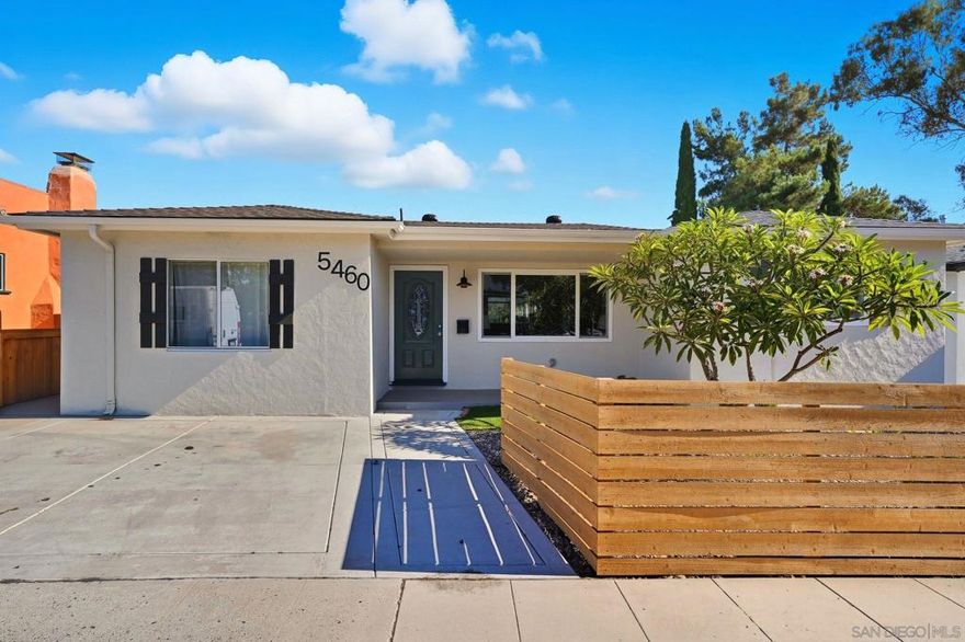 Welcome to 5460 Gilbert Drive, a stunning 3-bedroom, 2-bathroom home in San Diego, beautifully renovated from top to bottom. This turnkey residence features custom white oak cabinetry and interior doors, a designer kitchen, and elegantly remodeled bathrooms showcasing high-end finishes and craftsmanship.  Enjoy a spacious yard perfect for entertaining or relaxing outdoors. Located in a prime area just minutes from San Diego State University, as well as some of the city’s best dining, shopping, and entertainment, this home offers the perfect blend of style, comfort, and convenience.  Every detail has been thoughtfully designed—this property is truly move-in ready and waiting for its next owner.