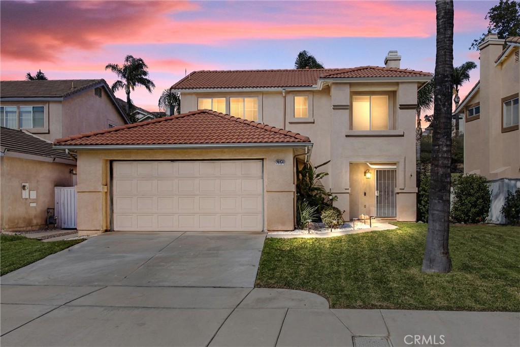 Come take this great opportunity to own this home in the highly desired community of East Highland Ranch. Featuring 3 beds and 3 baths, in an open-concept layout from the living, dining, and kitchen, ideal for entertaining/ relaxed family gatherings. Upstairs are the spacious primary suite, along with two generous additional bedrooms. Featured highlights include tile flooring on first floor, plush carpeting upstairs, mirror closet doors, granite counters in the kitchen, ceiling fan in key areas, a cozy family room with a fireplace and a dedicated laundry room. A private backyard with a covered patio creates an inviting space for weekend barbecues or relaxed lounging. Situated near the amenities of East Highlands Ranch community—pools, spas, clubhouse, tennis & pickleball courts, walking trails, dog park, and more. Well positioned in a rapidly growing area with top-rated schools—Arroyo Verde Elementary, Beattie Middle School, and Citrus Valley High. Minutes away from shopping, parks, freeways, and outdoor recreational opportunities. Welcome home!