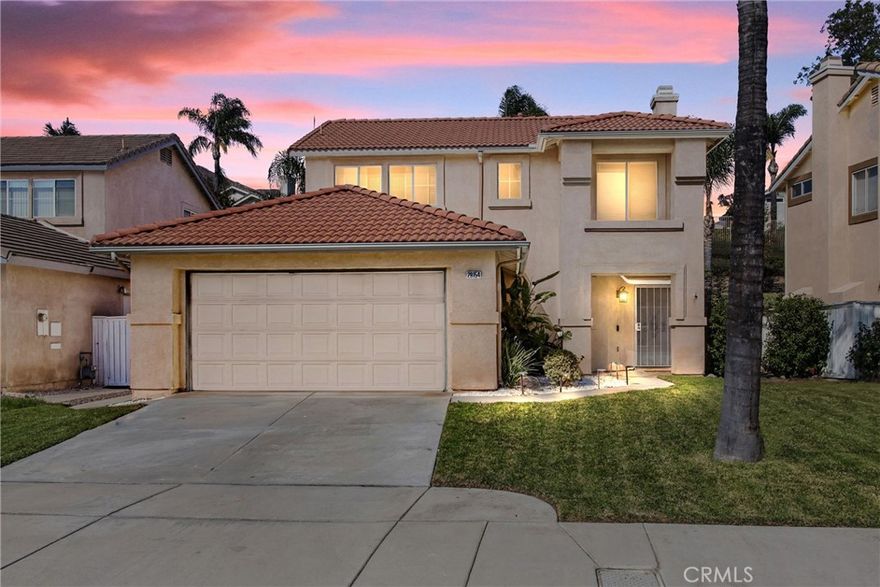 Come take this great opportunity to own this home in the highly desired community of East Highland Ranch. Featuring 3 beds and 3 baths, in an open-concept layout from the living, dining, and kitchen, ideal for entertaining/ relaxed family gatherings. Upstairs are the spacious primary suite, along with two generous additional bedrooms. Featured highlights include tile flooring on first floor, plush carpeting upstairs, mirror closet doors, granite counters in the kitchen, ceiling fan in key areas, a cozy family room with a fireplace and a dedicated laundry room. A private backyard with a covered patio creates an inviting space for weekend barbecues or relaxed lounging. Situated near the amenities of East Highlands Ranch community—pools, spas, clubhouse, tennis & pickleball courts, walking trails, dog park, and more. Well positioned in a rapidly growing area with top-rated schools—Arroyo Verde Elementary, Beattie Middle School, and Citrus Valley High. Minutes away from shopping, parks, freeways, and outdoor recreational opportunities. Welcome home!