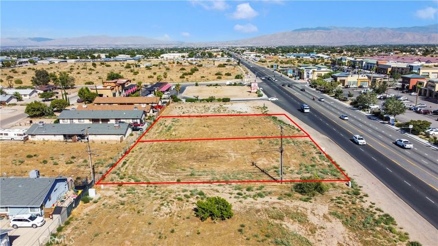 DEVELOPERS AND INVESTORS! PRIME COMMERCIAL LAND LOCATED ON MAIN STREET IN HESPERIA. CLOSE PROXIMITY TO THE I-15 FREEWAY. This highly visible commercial property is zoned NC. Ideal location with high traffic count. Excellent opportunity to establish your business. Close to major shopping centers, restaurants, hotels, businesses and new home developments. Flat lot. Main Street serves as the hub for all major retailers and amenities for the local residents and commuters traveling on the I-15 freeway. Over the past few years, this area has seen tremendous population and income growth, making land desirable as new amenities have been in great demand. The High Desert is now the future home of the recently approved High Speed Train from Apple Valley to Las Vegas, including their Maintenance Facilities. The project is expected to bring many jobs, increase housing needs, and boost the economy of the High Desert. Invest now or for the future. Utilities available. Buyer to verify all aspects of the property and do their own due diligence.  APN #s 0405-194-20-0000 & 0405-194-21-0000 are to both be sold together. Property is on the left side between Pyrite Avenue and Topaz Avenue.