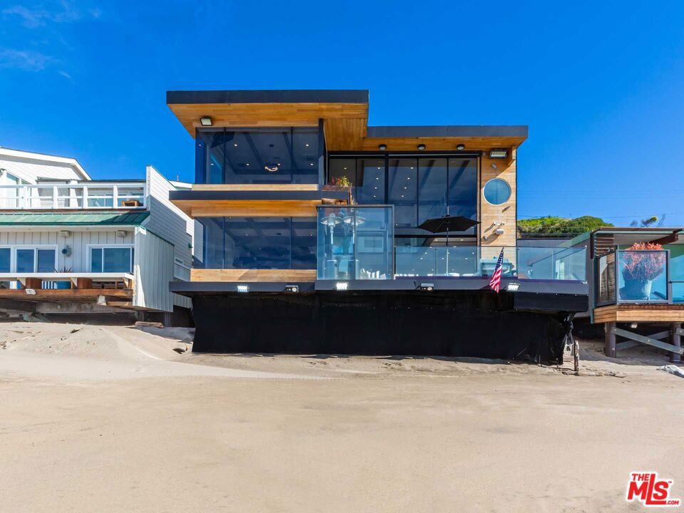 Exceptional retreat on Malibu Road, coveted for its prime beachfront location. Situated by the renowned 'waterfall rock', this home boasts a lushly landscaped courtyard entryway and expansive BBQ area. Step inside where towering walls of glass offer breathtaking ocean views. Enjoy a chef's kitchen, open-plan living with fireplace, and expansive deck leading to the best section of sand Malibu Road has to offer. Features include a state-of-the-art movie room, versatile fourth bedroom/bunkroom, and an upstairs primary suite with panoramic vistas. Completing this coastal haven is a separate studio guesthouse boasting a full kitchen, living area with fireplace, and a private entrance. Experience coastal luxury at its finest. Available for short term and summer months $80k/month.