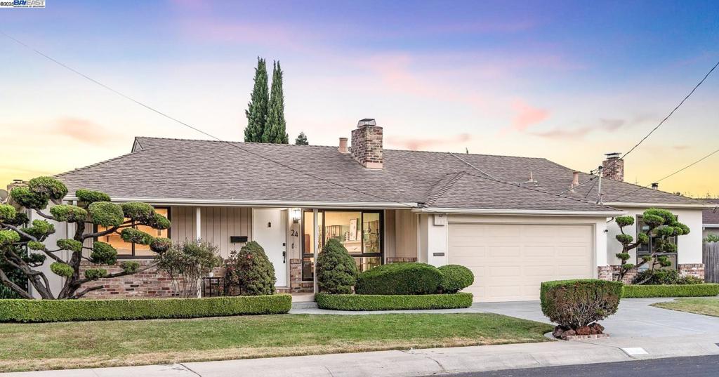 Stylishly Updated and Spacious in popular San Lorenzo Village! 24 Via Hermosa is a 1,842 sqft 3 bedroom, 2 bath home located on a large 7,546 sqft corner-lot. This Mid-Century property has been lovingly maintained and improved. It features hardwood floors, dual pane windows, updated kitchen, 10G Fiber Internet, owner-owned Solar w/battery, wired for EV Car Charger, updated electrical, newer Heat Pump heating/cooling, Nest Thermostat, Google Smart smoke/carbon detectors, and more! The light-filled and open living room offers views into the tranquil backyard – ideal for gatherings and relaxation. 3 spacious bedrooms with generous closets and a full bath with shower/tub are located adjacent to the living room. The newly updated kitchen includes Quartz Counters/backsplash, newer appliances, large sink and loads of storage, counter space for the enthusiastic home chef. Adjacent and open to the kitchen is the dining and family room – a generous space for entertaining, relaxation & recharging. This space flows easily into the landscaped backyard ideal for gardening and play. The attached 439sqft 2 car garage is another versatile space for workshop, home gym or storage. Close to Freeways, Shops/Restaurants, Schools, Parks and more. This stunning home is ready for its lucky new owners.