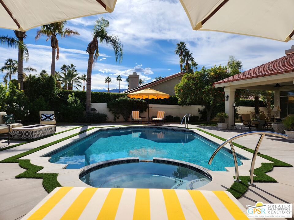 Luxuriate in the peace and quiet of your own private oasis in the highly coveted Tamarisk Heights neighborhood of Rancho Mirage - the "Playground of the Presidents". Recently redone including state of the art Lutron lighting and Sonos sound systems. Designer touches throughout. The large kitchen featuring a granite topped island, dual electric ovens, a separate built-in microwave and a gas cooktop opens to a breakfast nook and family room with an 85" TV and Sonos surround sound. The mirrored wet bar features a quartz countertop, sink and a separate beverage refrigerator. The spacious primary suite offers a 65" TV and Sonos soundbar, a walk-in closet and a two-sided fireplace which opens onto an over-sized, spa tub in the en-suite bath for ultimate relaxation. The guest bedrooms and den (optional 4th bedroom) all feature large screen, wall-mounted TV's. Dual zone A/C plus remote controlled ceiling fans throughout offer comfort and convenience. Turnkey furnished including linens and kitchenware. The Pebble-finish pool and spa w/Pentair automated and remote controls is reminiscent of the finest hotels. The patio is perfect for outdoor dining or relaxing in one of several seating areas including a tiled, gas firepit. Close to the famed Sunnylands estate. Enjoy Shopping on El Paseo, Sports and Entertainment at the Acrisure Arena, Gaming at the Agua Caliente Casino, Golfing at numerous nearby courses and, of course, visiting Palm Springs for its shops, restaurants, nightlife and architectural heritage. No pets or smoking permitted. Minimum 4-month lease preferred at $7,500/month plus utilities. Flexible terms negotiable for shorter lease durations and seasonal rentals at higher rates when available.