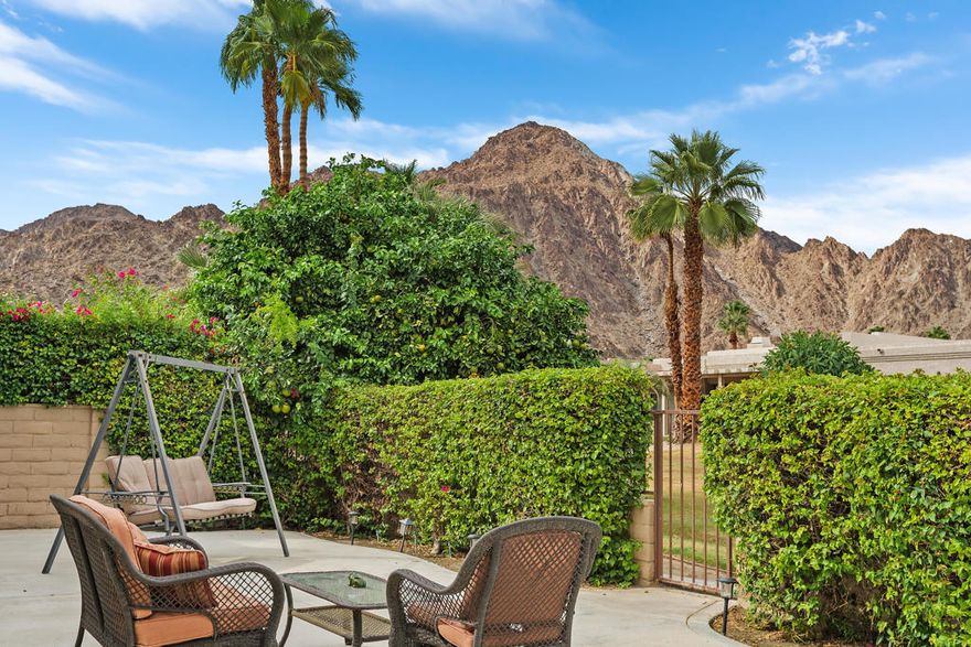 Incredible Mountain ViewProperty - A Rare Gem! This beautiful property in Laguna De la Paz has everything you have been looking for! Featuring breath-taking  mountain views this well-appointed and updated two bedroom, two bathroom home has all the amenities to help you live your dream. The open and spacious floor plan offers approximately 1,562 square feet of livable space, coupled with the best in outdoor relaxing venues. The living room includes a gas fireplace, custom built-in storage and patio access, while the dining area is a plus for everyday meals.. Retire to the primary retreat that boasts a walk-in closet, patio access and a spectacular and luxurious en suite with both tub and seamless glass shower. Guest bedroom is bright and quiet. The real treat is the amazing North and West facing outdoor space that includes a large patio area with a stunning view of the Santa Rosa Mountains.. Laguna De La Paz offers a gated community with amenities that include a fitness center, clubhouse, lake, walking paths, tennis and pickleball courts, pools and spas and more. Fine dining, golf courses and shopping are just minutes away. Professional photography will follow on 10/11/2025