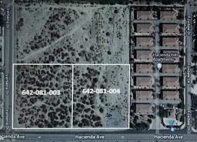 Unlock the potential of two adjacent primo parcels spanning 4.54 acres (APN 642 081-003 and 004) in the thriving Desert Hot Springs area. Priced at $872,102 each, these parcels combine for a total of $1,744,204. Boasting 668 feet of frontage on Hacienda Ave and 303 feet on Verbena Drive, these parcels are perched on the positive slope of the north side, offering breathtaking 270 panoramic views of the San Jacinto Mountains and the San Gorgonio Pass. Zoned R-VS-H (Residential/Visitor-Service High Density), this land is ideal for hot water spas, hotels, or up to 14 residential units, with access to 120-125 mineral springs just 300 feet underground. Utilities are already in place, providing convenience and flexibility. Even more exciting, this land could host 56-60 townhomes with a variance of use, as seen in the nearby Hacienda Hills development. Take advantage of the Opportunity Zone designation, offering developers potential capital gains tax deferrals or eliminations up to 39% per million in tax credits over 7 years. Strategic Location: Positioned at the western gateway to Coachella Valley, just minutes from the renowned Desert Hot Springs resort spa area and 20 minutes to Palm Springs. With such potential for significant returns, this is an exceptional investment opportunity for the astute developer looking to capitalize on Desert Hot Springs' booming growth and economic incentives.