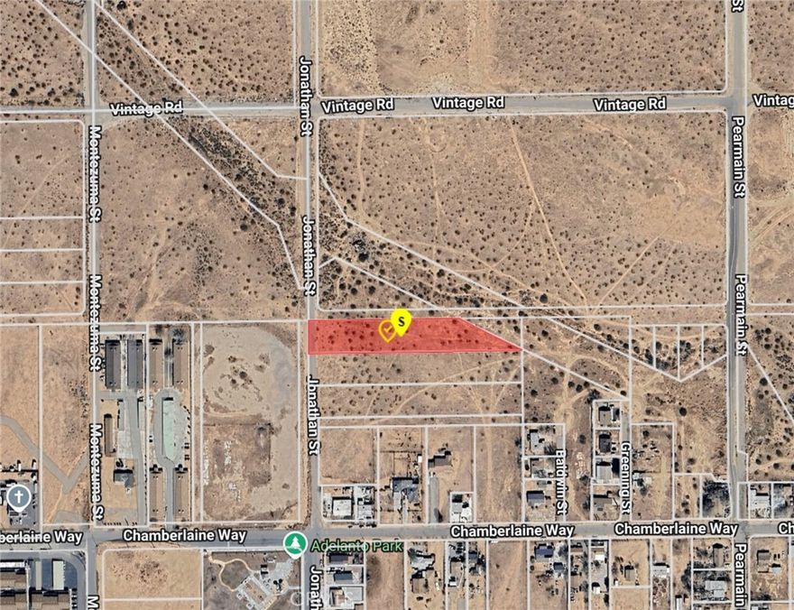 Unlock the potential of this expansive 1.3+ acre lot (approx. 57,456SF) nestled just north of Chamberlaine Way between Jonathan St and Pearmain St. Zoned for residential use, this parcel offers an excellent opportunity for developers, investors, or anyone looking to build their custom home in the heart of Adelanto. Conveniently located minutes from Adelanto Park, schools, and key roadways including Highway 395, this flat, usable land is ideal for a future build or land banking. Utilities are nearby, and surrounding growth signals long-term upside. Whether you're planning to build now or invest for later, this is one of the most attractively located parcels in the area!