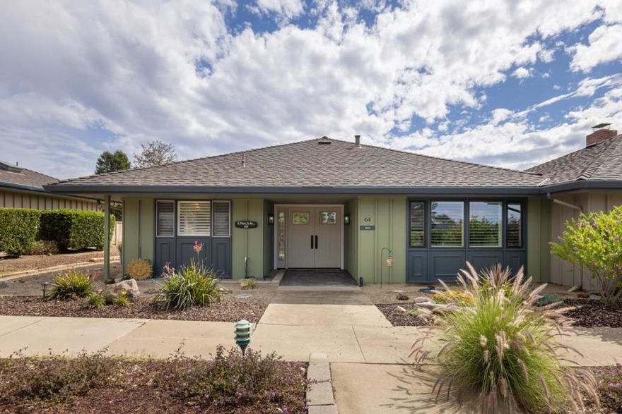 This beautifully updated and impeccably maintained 2-bedroom, 2-bath condominium is tucked within the highly desirable hilltop community of Del Mesa Carmel. As a sought after end unit, it enjoys an extra bay window, abundant natural light, and one of only 26 patios in the community that showcase the stunning vistas of the Santa Lucia Mountains perfect for morning coffee or evening wine in the privacy of your own backyard.  The kitchen and both bathrooms have been fully renovated to include walk-in showers and wonderful storage. In 2023, all windows and sliding glass doors were replaced, and custom shutters and blinds were installed throughout. Additional upgrades include in-unit laundry, premium luxury vinyl plank flooring, a new floor-heating furnace, and new water heater. The bedrooms offer large closets, while a pull-down staircase provides access to the attic with generous storage space.  Del Mesa Carmel is celebrated for its tranquility, natural beauty, and exceptional lifestyle amenities. Residents enjoy the outstanding cuisine at Woody's Del Mesa Restaurant and Lounge, a lawn bowling green, exercise gym, pool facility, and pergola for outdoor relaxing with mountain views. Lovingly cared for and just minutes from Carmel-by-the-Sea. It truly is A Place to Be Indeed!