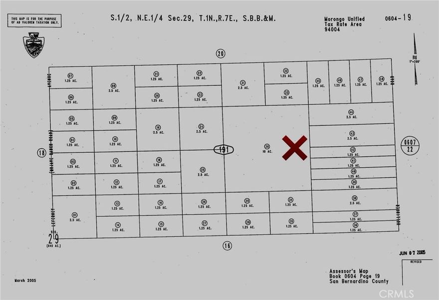 Great Investment Property 
 TOTAL OF 11.25 ACRES OF VACANT LAND..FOR A LOW PRICE. ..PLENTY OF ROOM TO USE YOUR IMAGINATION AND BUILD YOUR DREAM HOME ON THIS PROPERTY..BRING YOUR HORSES, PETS, TOYS AND PLEASE DON'T FORGET THE RV'S..PROPERTY LOCATED JUST MINUTES FROM HIGHWAY TWENTY NINE PALMS..CLOSE TO HI-DESERT MEDICAL CENTER, SHERIFF, COLLEGE AND COURT HOUSE, ETC..THERE IS A SINGLE FAMILY HOME LOCATED A FEW PARCELS AWAY FROM PROPERTY..HURRY THIS PROPERTY IS PRICED TO SELL. THIS PROPERTY CONSISTS OF TWO PARCEL  0604-191-30  (10 ACRES) AND PARCEL 0604-191-40 (1.25 ACRE). BOTH PARCELS SHALL BE SOLD TOGETHER. ALL INFORMATION DEEMED LIABLE BUT NOT GUARANTEED.