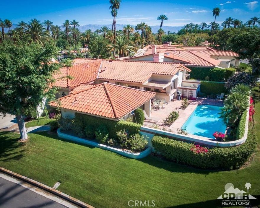 Central Valley location in the sought after community of Los Lagos. Mountain, green belt and water feature views. You will want to see this 3 Bed 3 bath including detached casita today as it won't last long on the market. Once through the gate you'll be greeted by the serene sounds of the fountain as well as the sparkling private courtyard pool. The pool plaster and roof were replaced last year. This home is designed for year round enjoyment with an abundance of large windows and glass doors to welcome natural light into the living spaces. Surrounded by resort style landscaping you will love this neighborhood! The owner of this property will also be treated to resident access of all the Indian Wells resident amenities and its two gorgeous golf courses. This home has solar. Please call for details and a private showing.