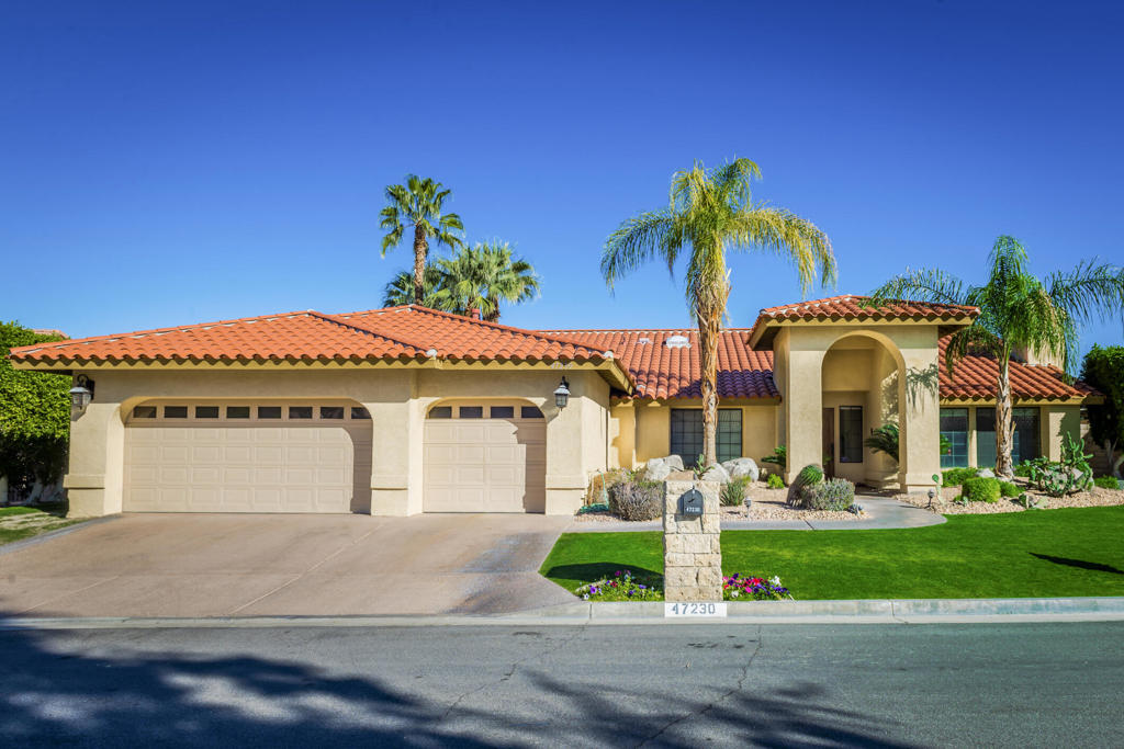 Available Immediately!! This beautiful, unfurnished 4 BR/3.5 BA single-family home with built-in pool is situated on a quiet cul-de-sac within one of South Palm Desert's most sought after community of Canyon Cove and within the Washington Charter School district! You won't want to miss out on this well-cared for home which offers plenty of natural light and wonderful floor plan featuring Formal Living room with Fireplace, Dining room, Family room with Fireplace and wet bar, Gourmet kitchen with center island, granite counter tops, high-end appliances and sunny breakfast nook. 3-car attached garage, covered patio area, built-in BBQ, private Pebbletec pool & spa, beautiful mountain views and more! All of this on a very quiet cul-de-sac tucked deep into the community. Pool, pest and gardener service included in rent. 1-YEAR MINIMUM LONG-TERM LEASE ONLY! Home has received some cosmetic updates including new flush mount LED lighting, new ceiling fans, updated hardware on doors, removal of built-in intercom system.