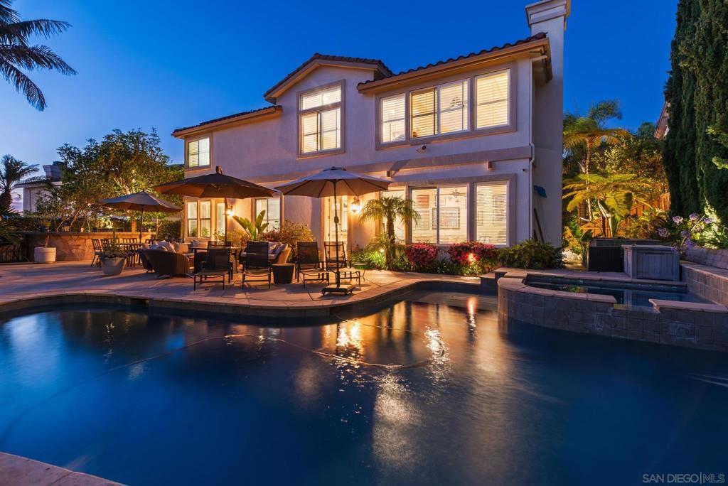 Spacious Lexington Plan 3 in the Heart of Carmel Valley Welcome to a rare opportunity to own one of the most sought-after floor plans in the prestigious Lexington community. This expansive 4,678 sq ft home offers 6 bedrooms, 5.5 baths, plus a versatile bonus room that can serve as a 7th bedroom, home office, or media room. Designed with multigenerational living in mind, the layout features two full bedroom suites on the main floor, each with private baths. Upstairs, the grand primary suite is complemented by generously sized secondary bedrooms and flexible living spaces. Set on a 9,248 sq ft lot, the backyard is an entertainer’s dream with a sparkling pool that is bathed in sunlight throughout the day, outdoor lounge area, and ample room to relax or entertain with beautiful sunset views. The home also features paid-off solar, providing energy efficiency and long-term savings. Ideally located within the coveted Del Mar Union and San Dieguito Union High School Districts, with convenient access to top-rated private schools, pristine beaches, and major freeways—this home offers an exceptional blend of comfort, space, and location. Recording equipment is present at the property and turned on