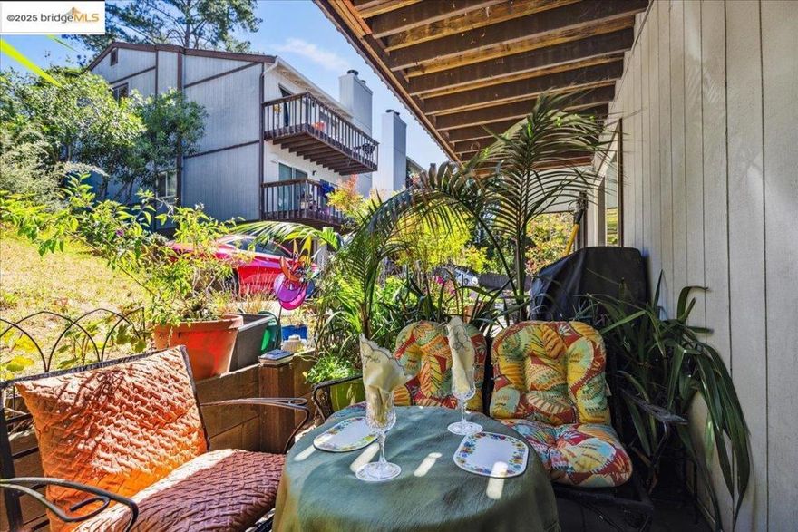 Come, immerse yourself in the wooded seclusion of this Lovely & Coveted end unit townhome. Located conveniently in the Oakland Hills, just above the 580 & the 13, you'll find it an easy commute around the Bay. Minutes away, many amenities abound in Montclair Village, Lake Merritt (Grand/Lakeshore)...even in San Leandro or Berkeley! Inside the privacy of your sanctuary, you'll find more than what's ever expected. Spacious by any means at 878 sq ft of COMFORT, this economical, split-level abode is stunning. Freshly painted, New Carpet, Beautifully Remodeled kitchen & Bath. Create culinary masterpieces or just make a morning espresso amidst your Stone countertops, Customized Cabinets, Stainless steel appliances, & then, enjoy the lovely, wooded view as you wash the dinner dishes. Dual pane windows & sliders throughout allow not only a feeling of being one with nature but help to keep the home cozy in winter and cooler in the warmth of summer. Romantically, the primary bedroom slider opens to the serene back patio for a gentle start to your day, with latte in hand. Later it's a great place to have a quiet dinner or throw a weekend Summer BBQ or tea party!7400 Mountain 2A:First time on market in 15 years will now affordably go to "YOU" the lucky new owner. Get on the list to see ASAP!