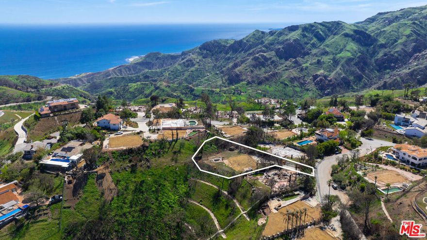 Recent Palisades Fire burn-out lot in beautiful Sea View Estates. Take advantage of the ability to add an additional 10% square footage with reconstruction to the previous 2,818 square feet, 4 Bed/4 Bath of the original structure. The possibilities are endless for this flat usable parcel on just under 3/4 acre complete with large spa and ocean view. Nestled up in the hills means mountain and canyon views galore and close proximity to amazing hiking and biking trails. Feel away from it all while still minutes to PCH, beaches, and central Malibu in addition to Calabasas. An idyllic opportunity to build your dream home in the quiet canyon of Malibu.