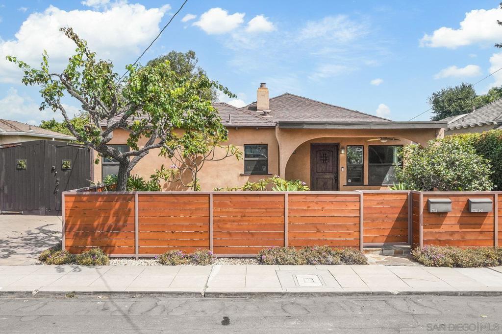 2 ON 1. Situated In The Super Cute Neighborhood Of El Cerrito, This Updated Spanish Style Main House Boasts Approx. 1494 sq ft, 2 Bed, 2 Bath, + Office / 3rd Bedroom. Paid Solar, A/C, Wood Flooring Throughout, Nicely Appointed Kitchen & Baths, Large Covered Patio, Plus Updated Detached 1 Bed 1 Bath ADU Approx. 779 sq. ft., In Deck Spa, Outdoor BBQ Kitchen, Gas Fire Pit, View Deck, Canyon Views, Fruit Trees, Storage Outbuilding/She-Shed, Manicured Landscape, All On 7500 sq. ft. Close to SDSU, Shops And Cafe's. Welcome to this Spanish Style home nestled in the heart of El Cerrito. Main house boasts 1494 sq ft, 2 bedrooms, 2 bathrooms, office / 3rd bedroom. PAID SOLAR PLUS beautiful detached Casita (ADU) that is 779 sq ft with a 1 bedroom, 1 bathroom perfect for guests or potentially serving as a rental opportunity. For those who love outdoor entertainment, you'll be enamored by the Canyon Views, Mature Fruit Trees, Built-in Stainless Steel BBQ, Outdoor Kitchen, Exquisite Spa, Gas Firepit, & Log Cabin "she"shed. This property presents not only an opportunity to own a piece of prime real estate but also invites you into a lifestyle embraced by comfort, convenience and class. Don't miss out on this gem in the heart of San Diego.