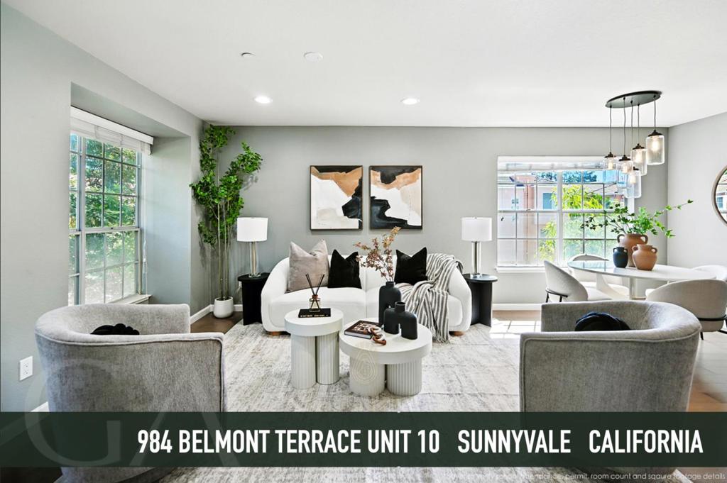 Rare opportunity. Top floor end unit with inside laundry and detached garage. This stylish residence is filled with natural light, offering a private setting and modern upgrades throughout. The open-concept layout features a welcoming living room and a chefs kitchen equipped with quartz countertops, stainless steel appliances, including an induction range and abundant cabinetry. Hardwood floors, recessed lighting, and expansive windows create a bright, airy atmosphere. Generously sized bedrooms provide comfort and versatility, while the updated bathroom showcases a newer vanity, mirror, and tile surround. Additional conveniences include an in-unit washer and dryer, plus a two-car enclosed tandem garage on the lower level. The well-maintained community offers a lush greenbelt, sparkling pool and spa, and HOA coverage for water and garbage. Tucked away at the peaceful far end of the complex, the home enjoys serene views of surrounding trees. Perfectly situated in the heart of Silicon Valley, the location ensures an easy commute with quick access to Highways 101, 237, and 85. Nearby are Downtown, Caltrain, leading tech firms, Washington Park, El Camino Hospital, gyms, shopping centers, the library, and a wide selection of great restaurants.