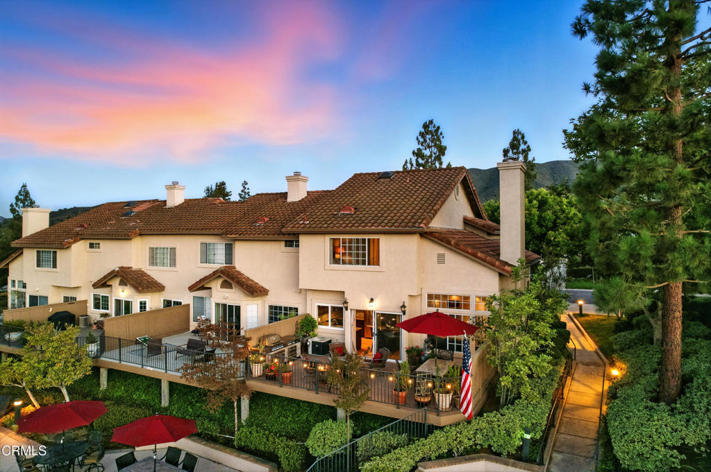 If you enjoy entertaining or hosting a summer BBQ with 'million dollar' views of the mountains that surround Conejo Valley, then this is the home for you. Step inside to find soaring ceilings, a bright open floor plan, and timeless traditional charm. The living room is warm, welcoming and flows seamlessly with the dining room. While the kitchen, featuring granite countertops, opens to the family room with a cozy fireplace perfect for relaxing evenings. With three spacious bedrooms and three bathrooms the layout offers flexibility and comfort. Upstairs, the primary suite includes an ensuite bath with dual sinks, a generously sized soaking tub, and a walk-in closet. Zoned in the excellent Conejo Valley School District. Conveniently located near shopping centers, hiking trails, and freeway access, this home offers both charm and practicality.