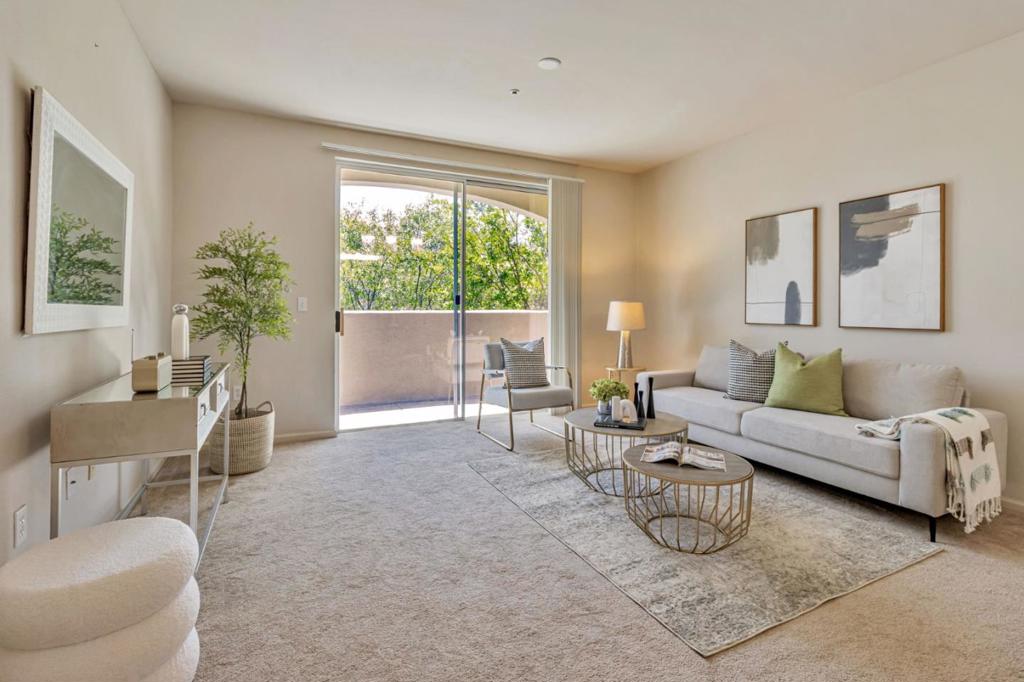 Welcome to your dream home a stunning "Top Floor with nobody above you" luxury resort style condo located in North San Jose most sought-after community. This modern residence featuring primary suite retreat blends upscale finishes with contemporary design. Step inside to discover a bright, open-concept layout with high-ceiling, premium carpet, and a spacious balcony overseas the east bay foothills. Gourmet kitchen with all appliances stay. In-unit laundry with washer and dryer included. New HVAC system. The community offers heated pool, spa, BBQ area, fitness center, clubhouse, game room, two overnight guest suites, covered assigned parking with security, elevator access, and additional storage can be reserved. Conveniently located near tech companies, foodies & daily food trucks, Vito Italian restaurant, shopping, parks with playground, dog park, San Jose International Airport, Light rail, and easy access to 880/101/87. HOA covers water and garbage as well. Must see!